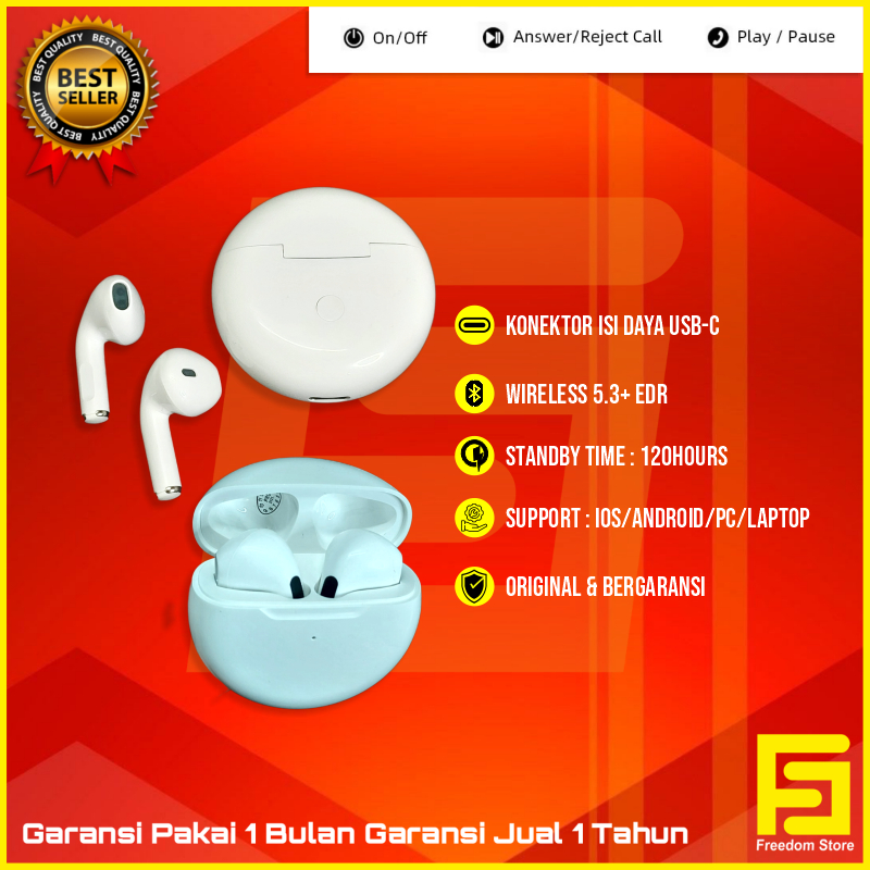 Headset Bluetooth PRO 6 TWS Bluetooth 5.3+ EDR with Charging Case