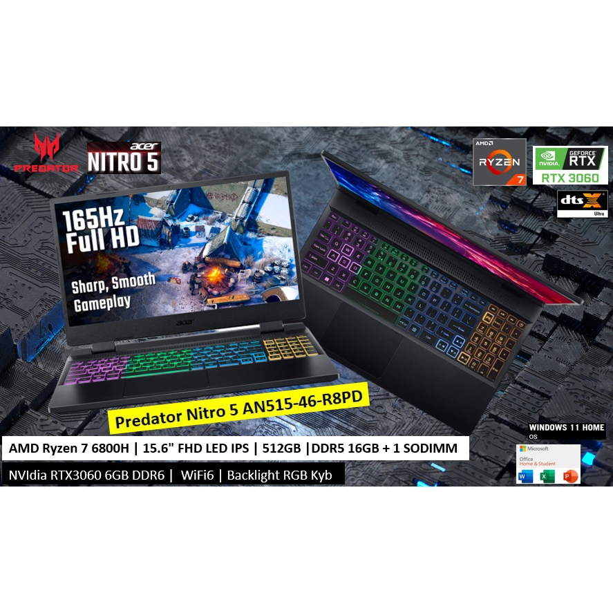 Acer Predator Nitro 5 AN515-46-R8PD - Ryzen 7 6800H Win11 OHS 16GB