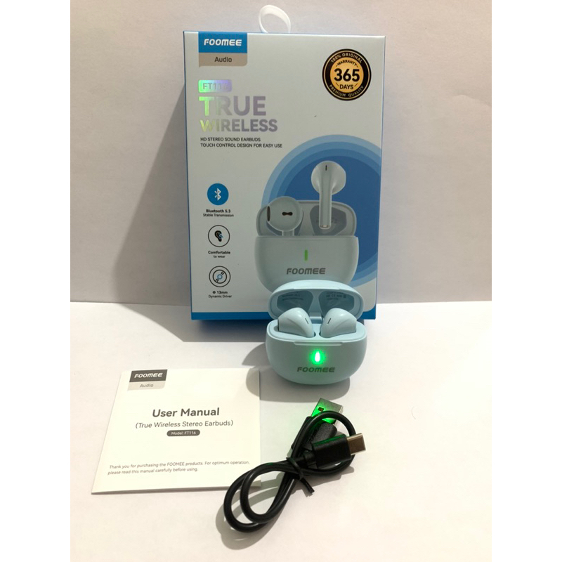 Foomee FT116 True Wireless Headset Bluetooth HD Stereo Earbuds Touch Control