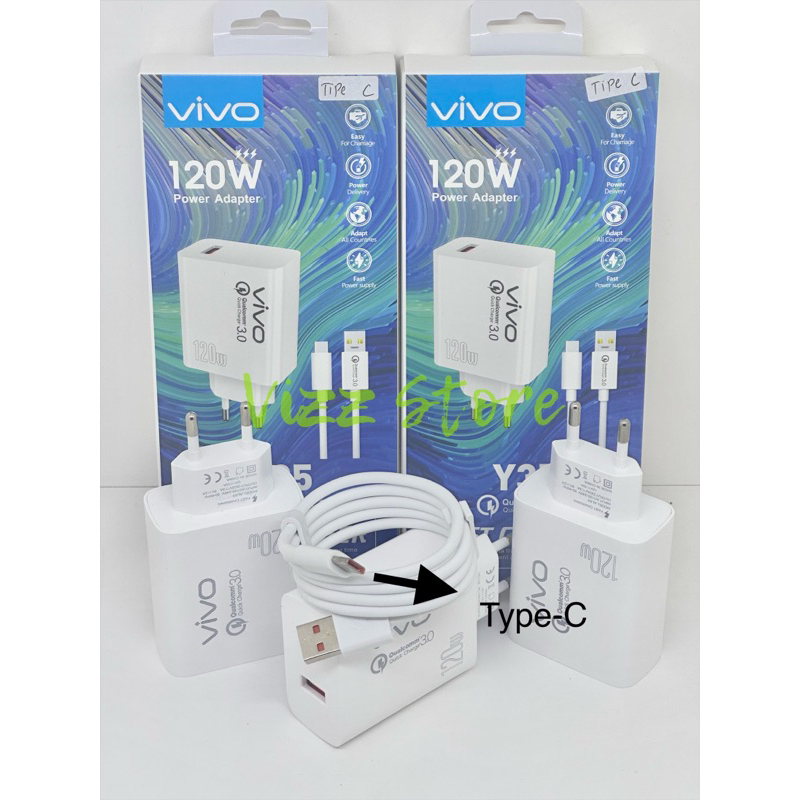 Charger Vivo Y35 120W Qualcomm 3.0 Fast Charging Micro & Type-C Ori