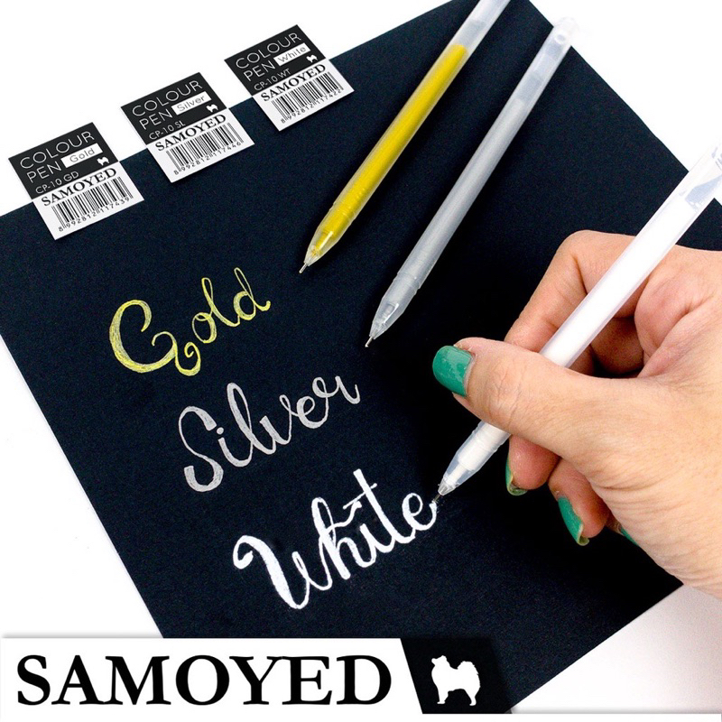 pena samoyed silver gold white warna warni untuk tulis di kertas hitam metallic metalik metalic pulp