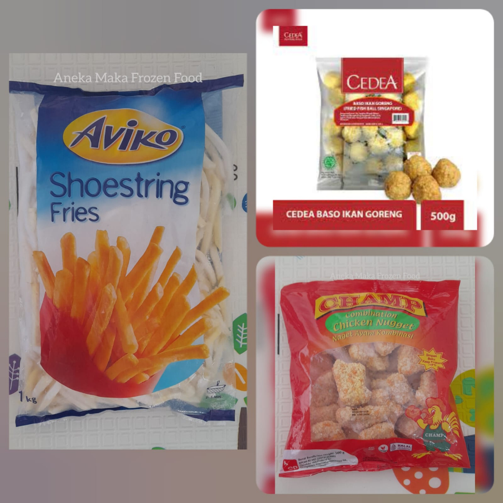 

[PAKET KOMBO HEMAT] Aviko 1kg, Cedea Fried Fish Ball 500gr, Champ Nuget 500gr