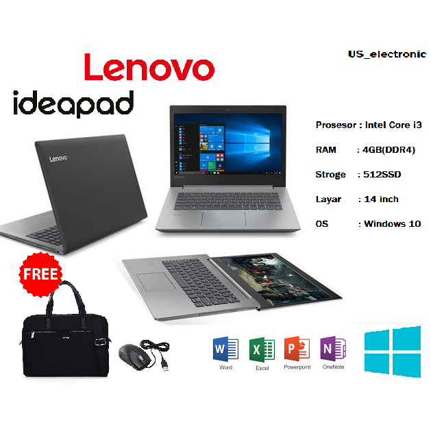 Laptop lenovo ideapad core i3 RAM 8GB/512SSD Windows 10 Free Mouse &amp; Tas