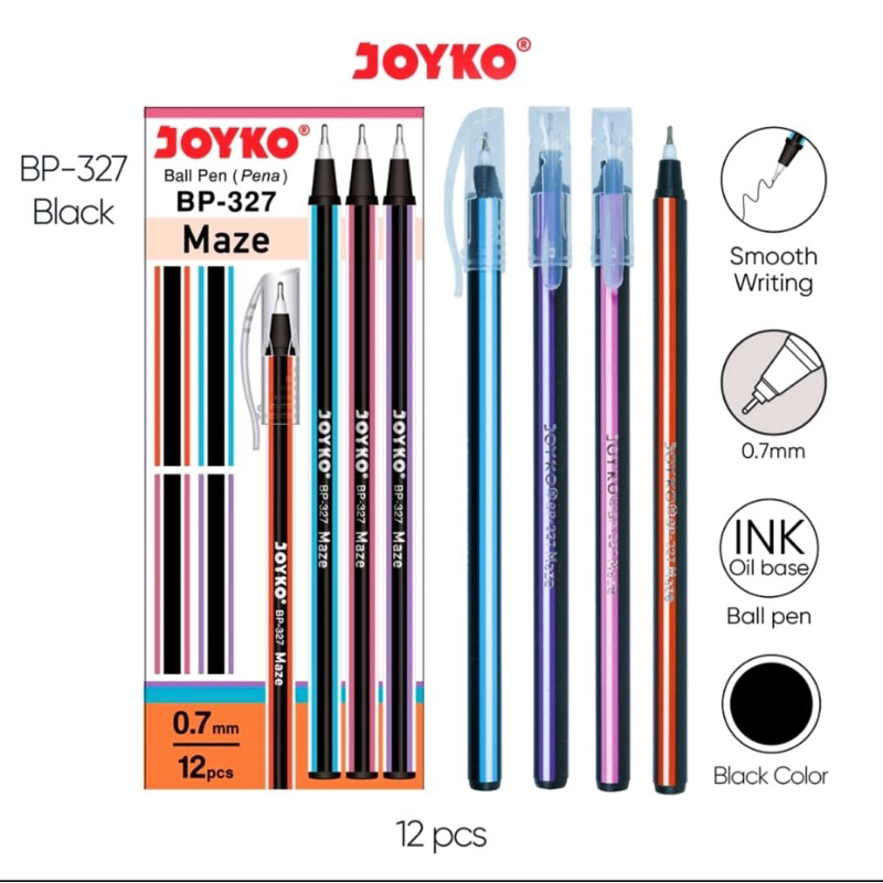 

(1Dus) Ball Pen Joyko BP-327 0.7mm Maze Pulpen Pena Point Bolpen 12pcs ( 0.7 mm 1 Dus Box 12 pcs )