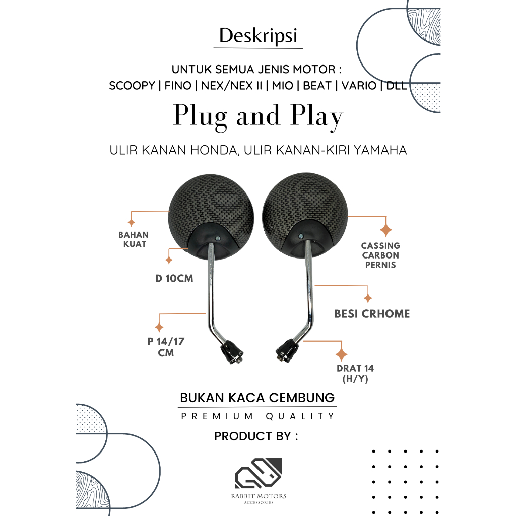 SPION SCOOPY / FINO - SPION MOTOR VARIASI STIKER CARBON STANDART GAGANG CHROOME