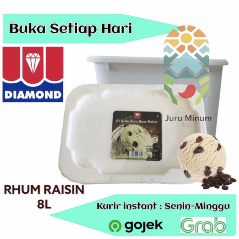 

Ice Cream Rhum Raisin diamond / es krim vanila rum kismis / 8 liter jumbo party size ember