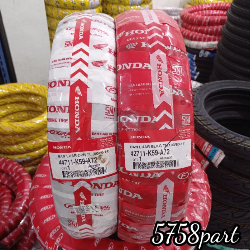 BAN TUBLES HONDA AHM 90/80-14, 100/80-14 ORIGINAL 100% VARIO 150 (free pentil)