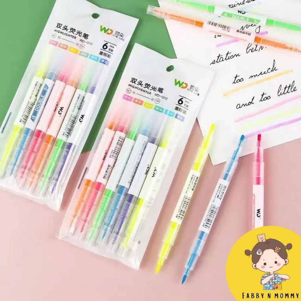 

[FABBYNMOMMY] - HIGHLIGHTER STABILO WARNA WARNI ISI 6 PCS 2 IN 1/ STABILO PANJANG WARNA 2 SISI