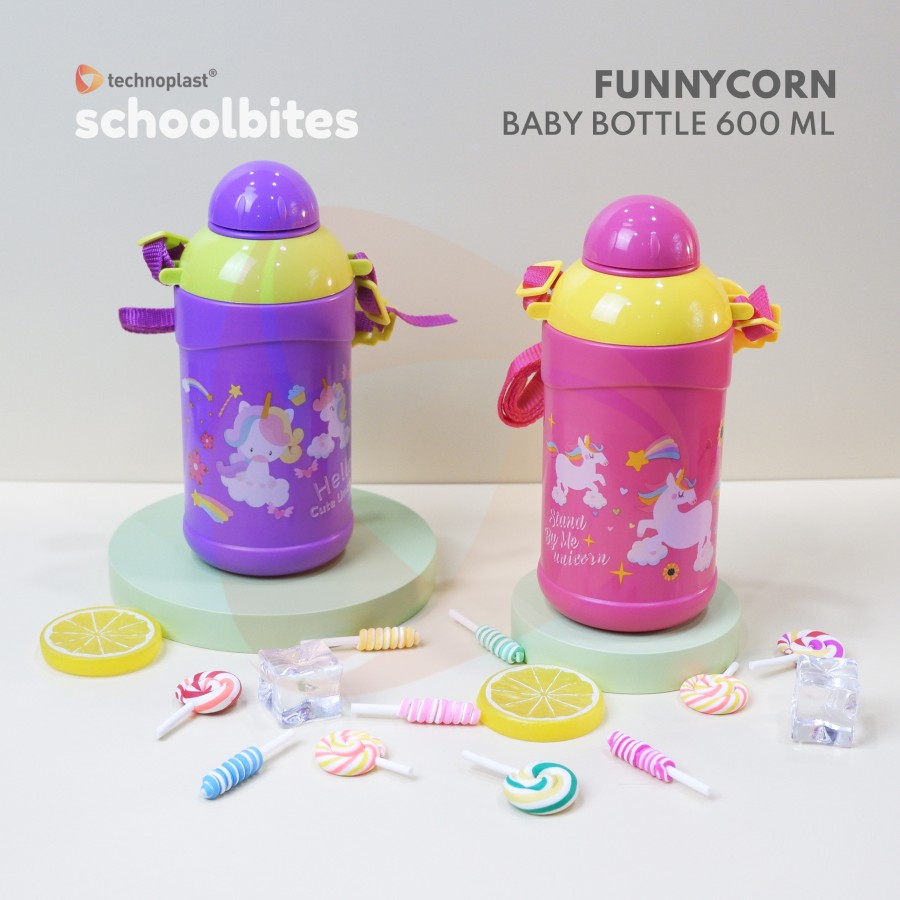 Botol Minum Anak dengan Tali dan Sedotan Funnycorn Baby 600 ML
