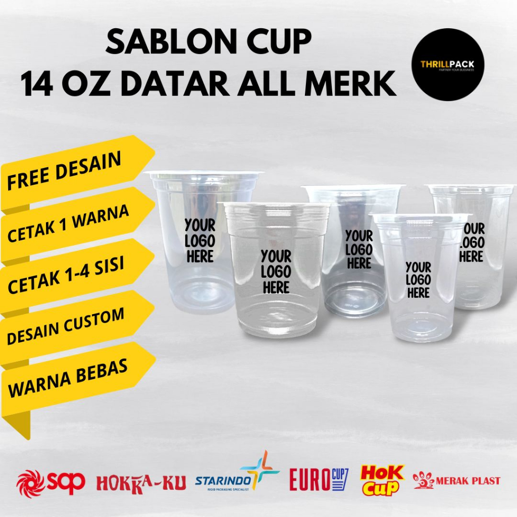 Sablon Cup Plastik 14 Oz Datar All Merk / Sablon Cup 14 Oz Datar Merak / Sablon Cup 14 Oz Datar Star