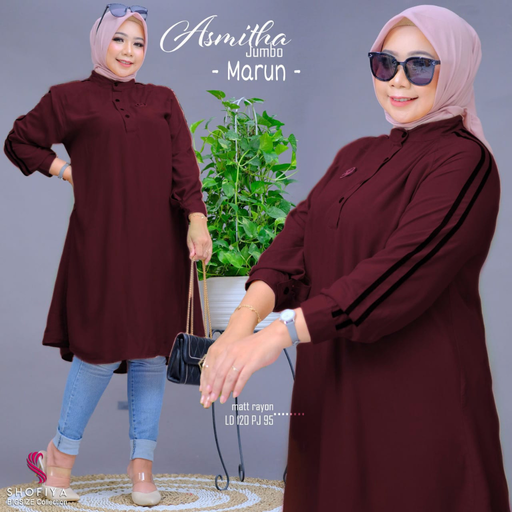 ASMITHA LONG TUNIK JUMBO ATASAN POLOS BAHAN RAYON ORIGINAL SHOFIYA