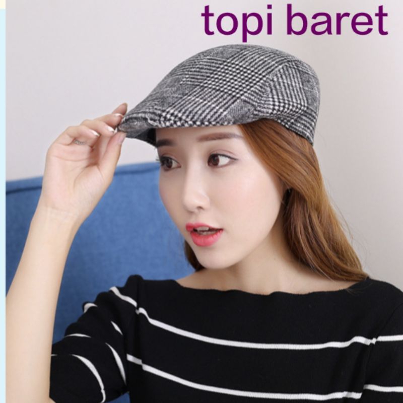 topi baret wanita pria bahan woll, varian 3 warna-impor