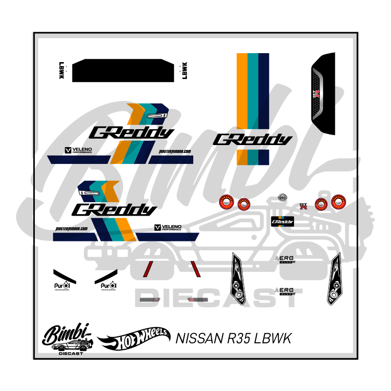 Decal Hotwheels Nissan R35 LBWK Greddy Transparan