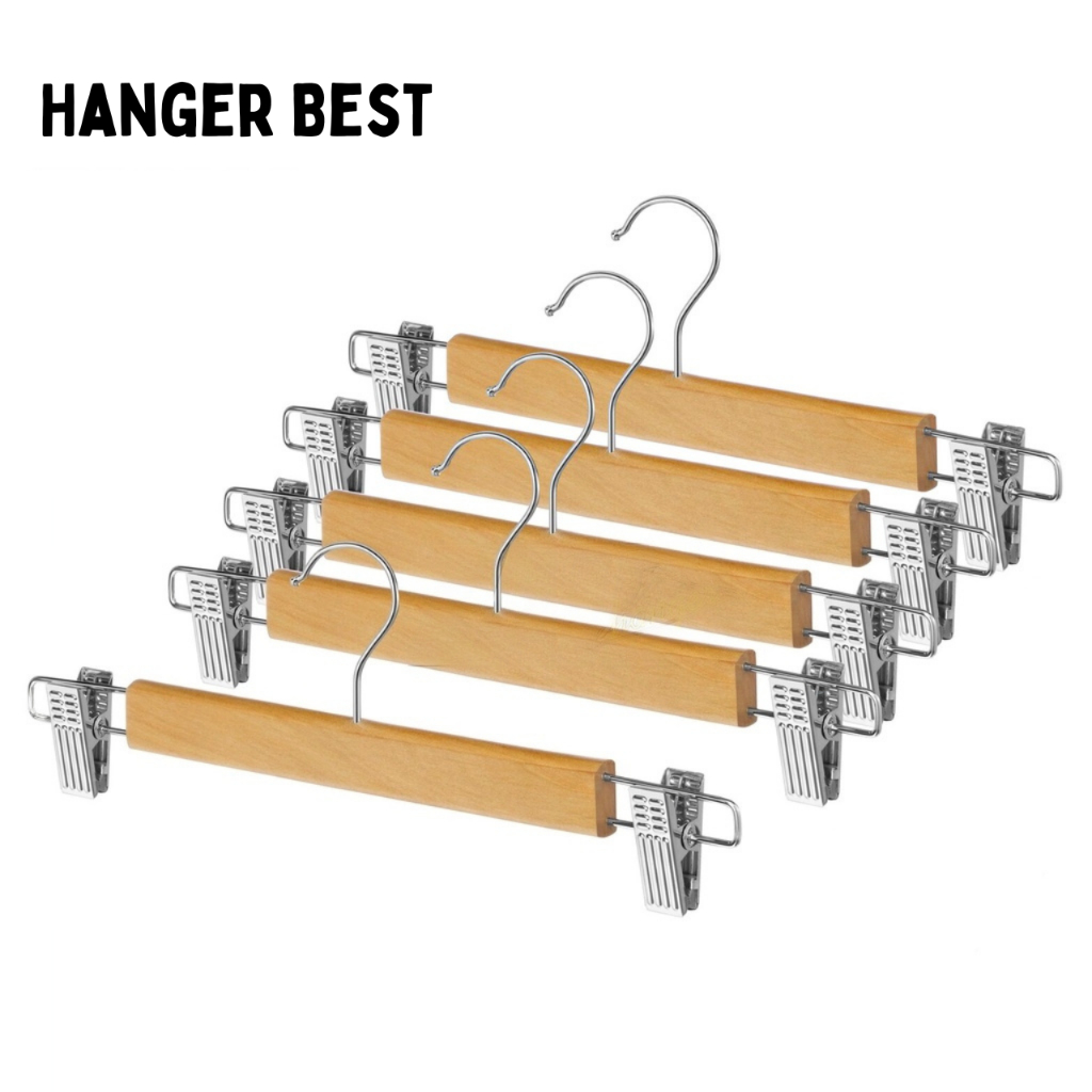 Hanger Kayu Jepit Besi 262 Dewasa Natural / Gantungan Celana Jeans Pakaian Rok Perpcs