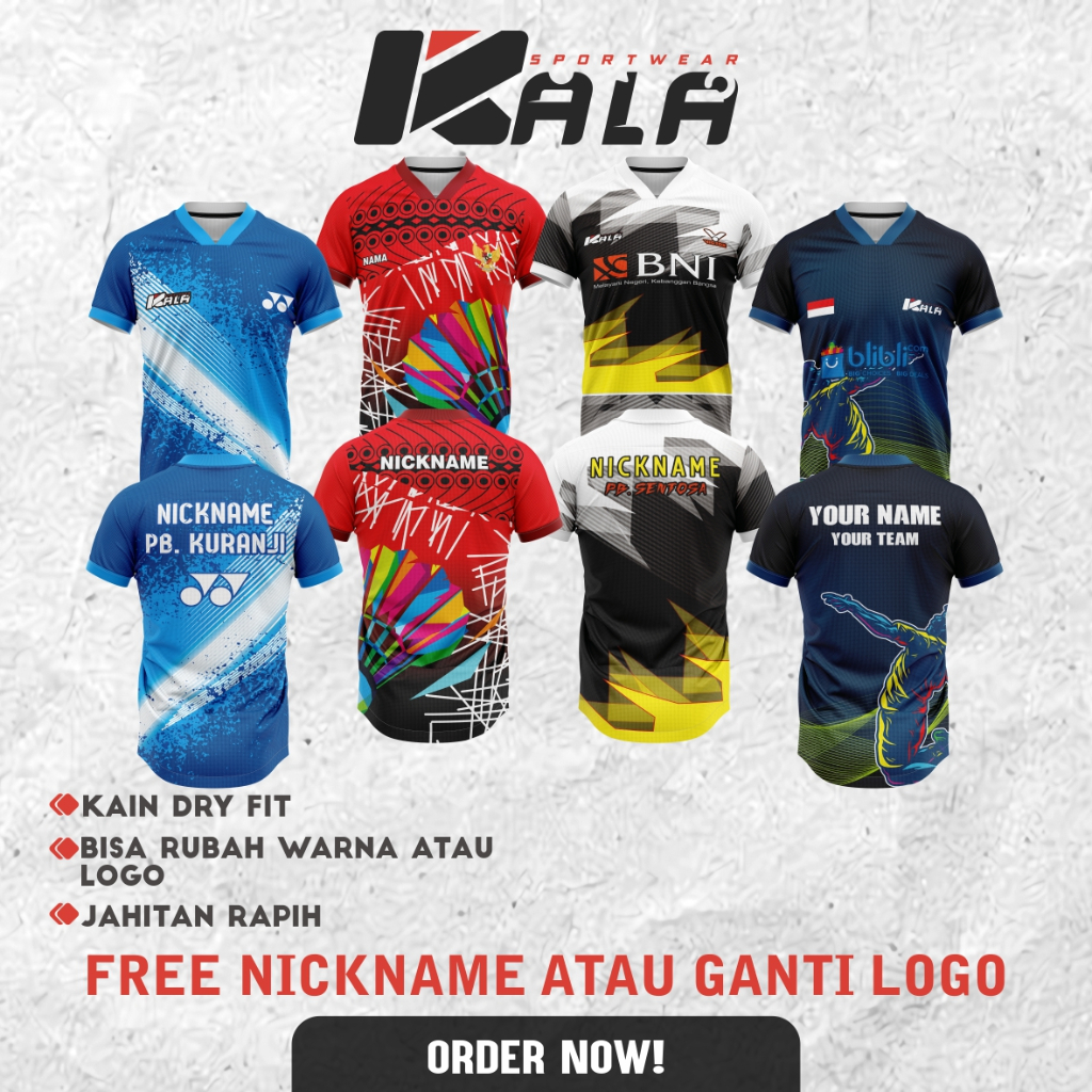 Kaos Jersey Badminton Custom Free Rubah Nama Dan logo Bisa Cetak Desain Sesuai Keinginan Jersey Anti