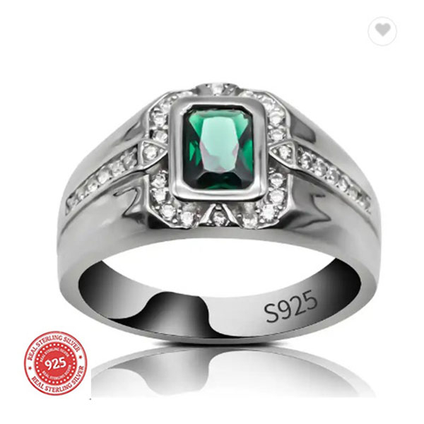 Cincin Pria Wanita Original Perak 925 Square Emerald Zircon