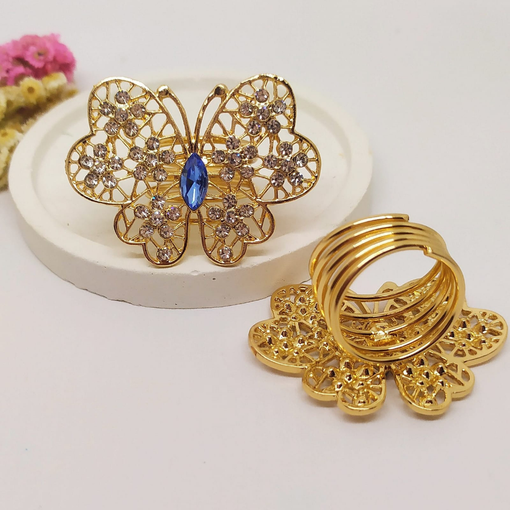 Termurah RING hijab /bros hijab/kolong jilbab/aksesoris hijab-Kupu 2 Blue Gold