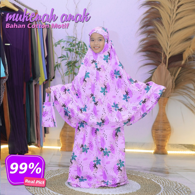 Mukenah Anak Renda Rajut Motif 6 Sampai 12 Tahun Bahan Katun Rayon 3 in 1 Free Bag Mukena Traveling 