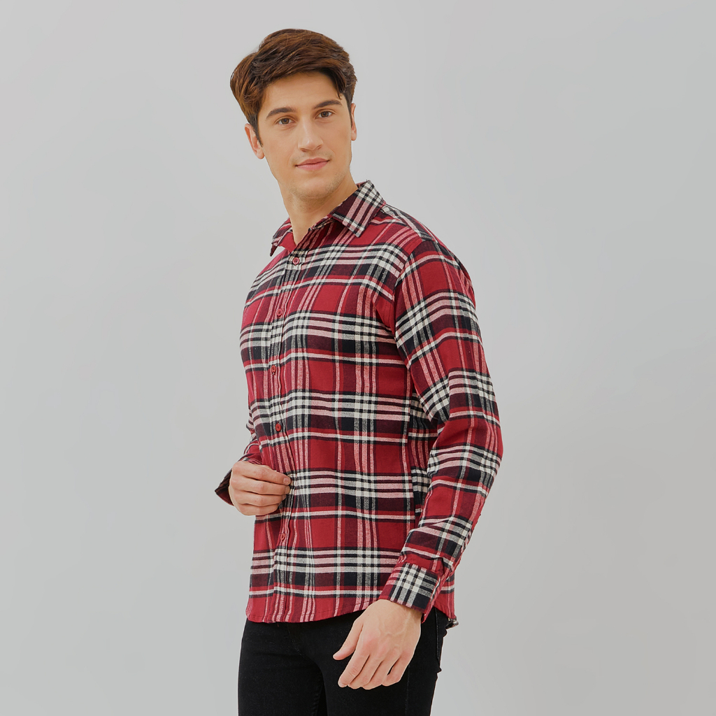 PAULMAY Kemeja Flanel Pria Lengan Panjang Merah 6713