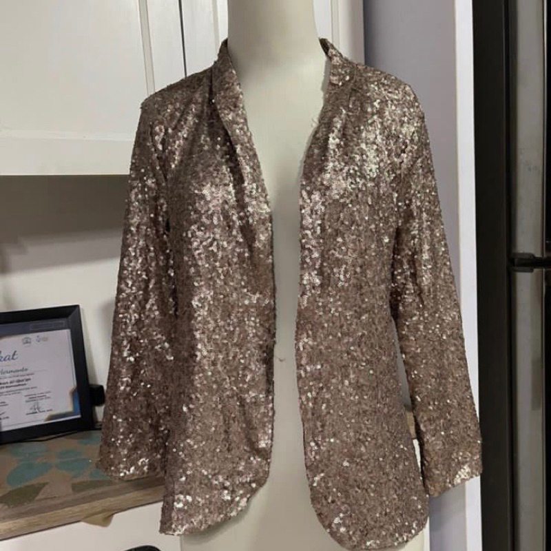 Bling Blazer Top Rajut Glitter Polkadot Pre-Loved Gaudi Gown Vest Setelan Outer Celana Vintage