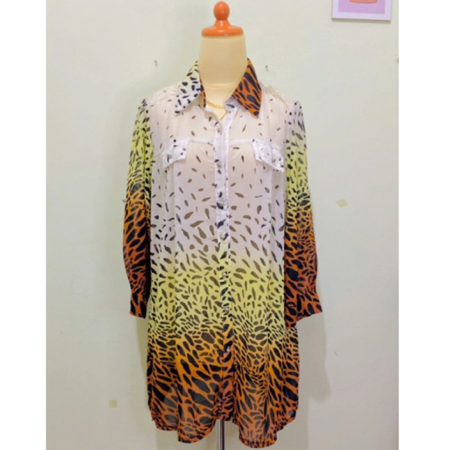 Atasan Kemeja Tunik wanita full kancing busui friendly bahan siffon kombinasi brukat brokat untuk ke