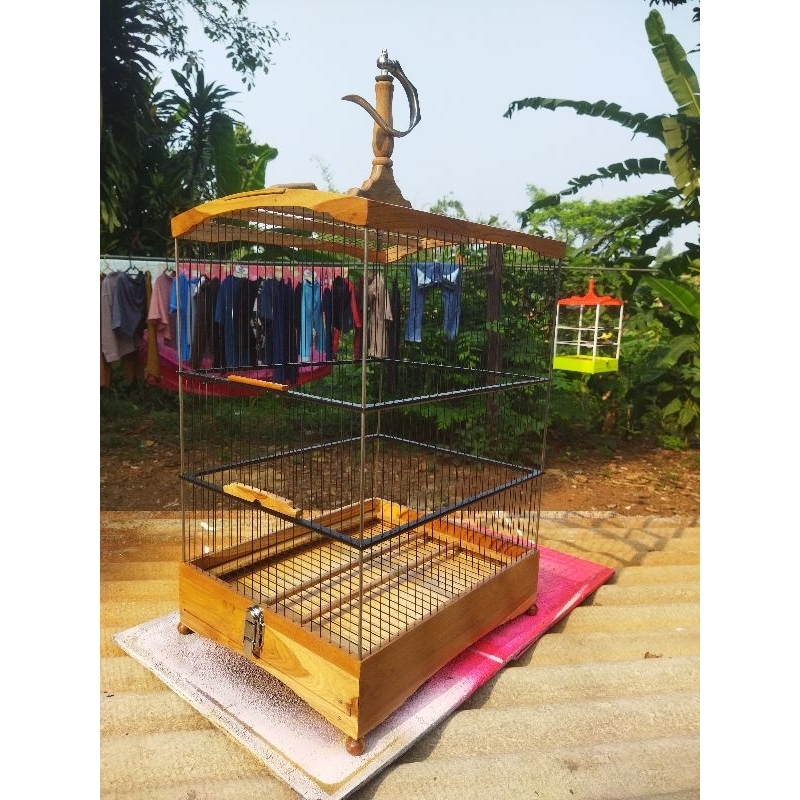 Sangkar burung tiang stainless steel 4mm jati perhutani