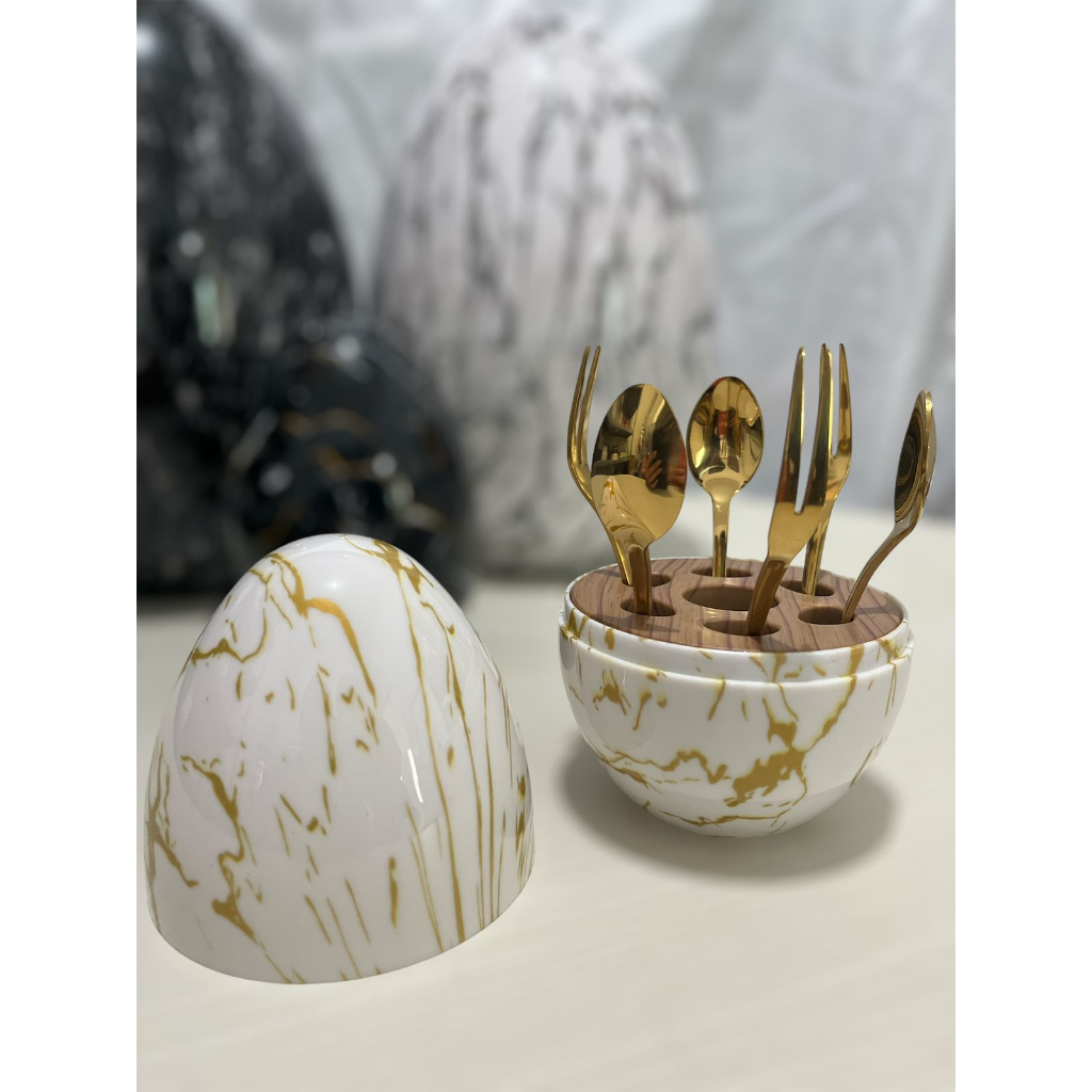 Bakindo Egg Spoon Gold Kecil / Sendok Emas Telor Mini Marble / Garpu kecil Gold / Sendok Kecil Gold 