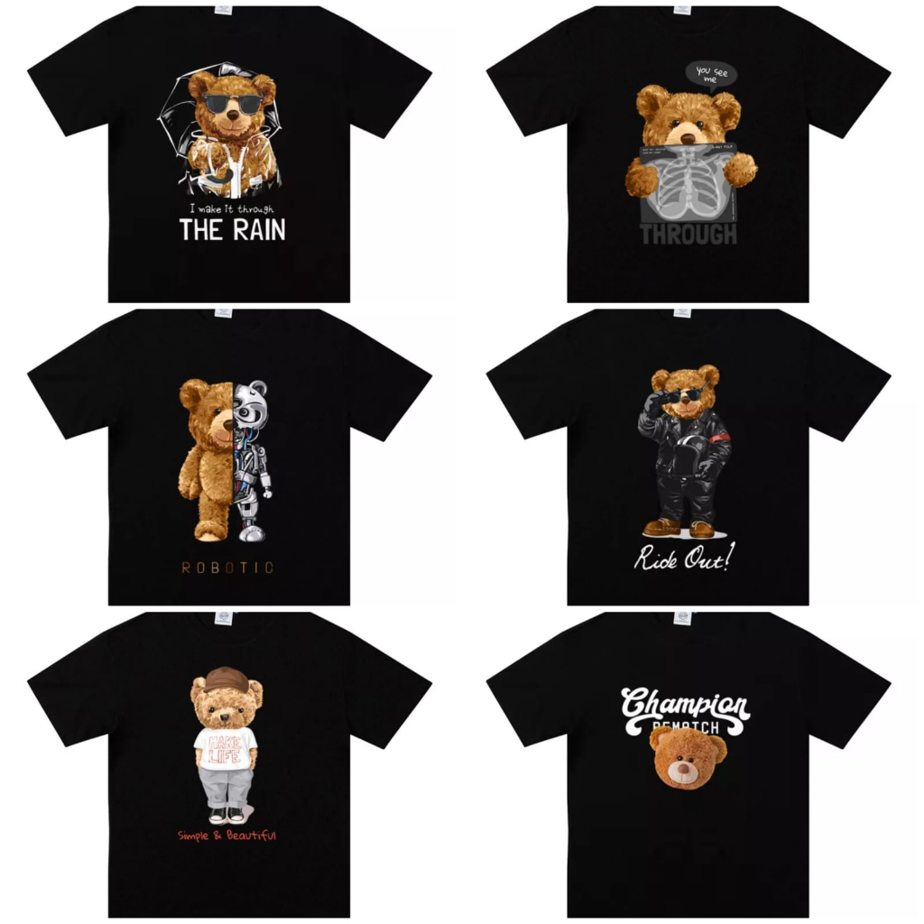 FANSTORE_PKU / COD / Kaos Hitam / Unisex / Jumbo / LD 124cm / T-Shirt / Bear Printed / Pakaian Lenga