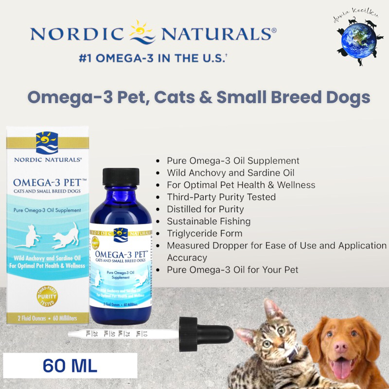 Nordic Naturals Omega 3 Pet Oil Supplement Cats & Small Breed Dogs 60ml