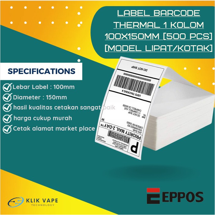 

TERMURAH Label Barcode Direct Thermal 1 Kolom 100x150mm [500 PCS] [Model Lipat/Kotak]