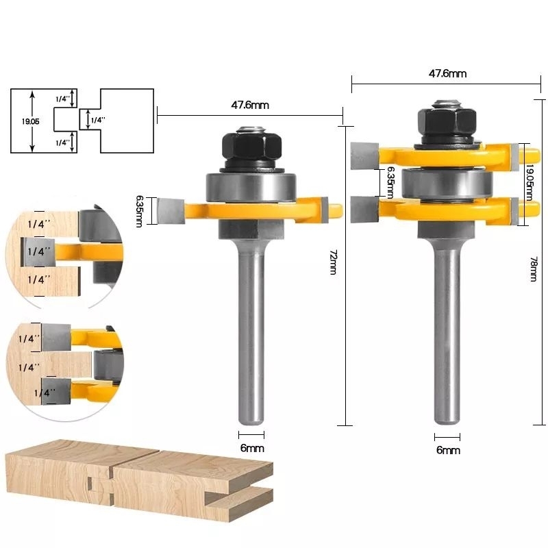 Mata Profil Sambung Kayu Penyambung Kayu 6mm - Mata Profil Tounge and Groove Router Bit