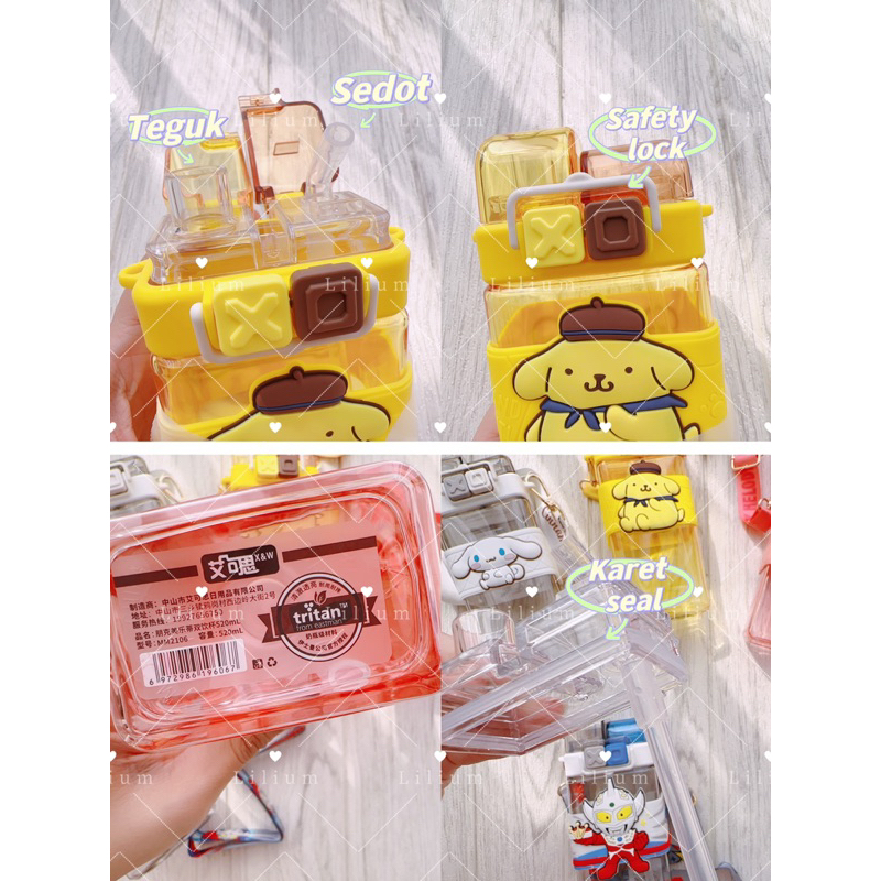 botol minum sanrio Tritan 2in1 BT011 cinnamoroll kuromi melody pompurin lotso