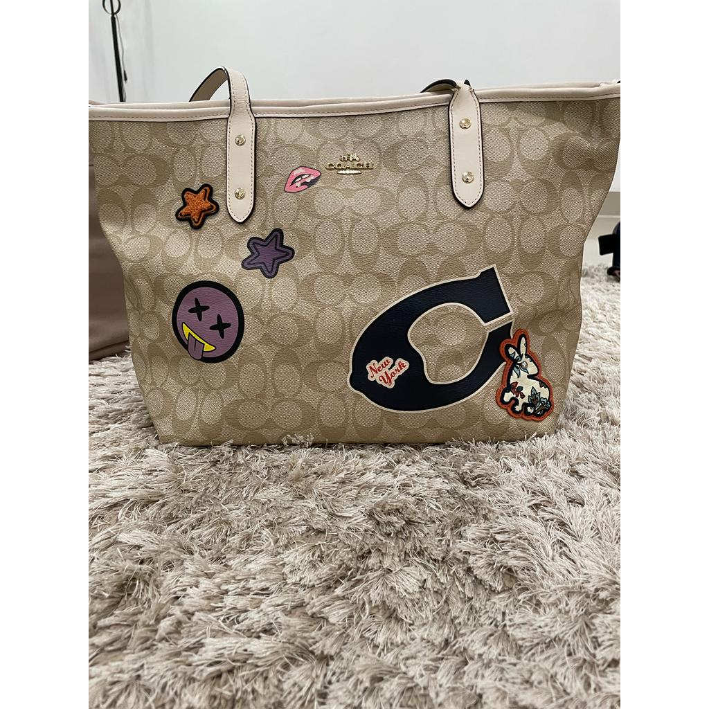 Coach Zip Tote Sign Nasa Patchwork Preloved Authentic 100%