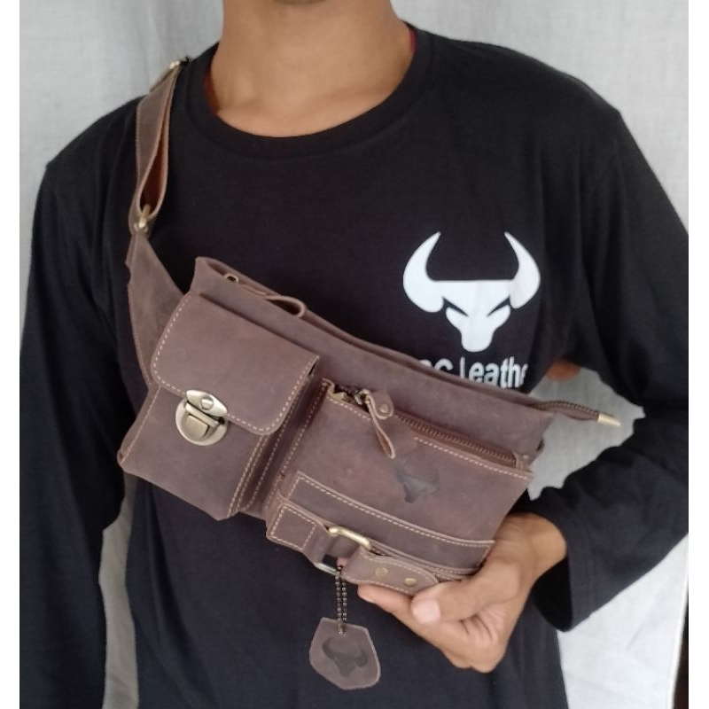 Tas Waistbag full Kulit Sapi Asli Crazy Horse