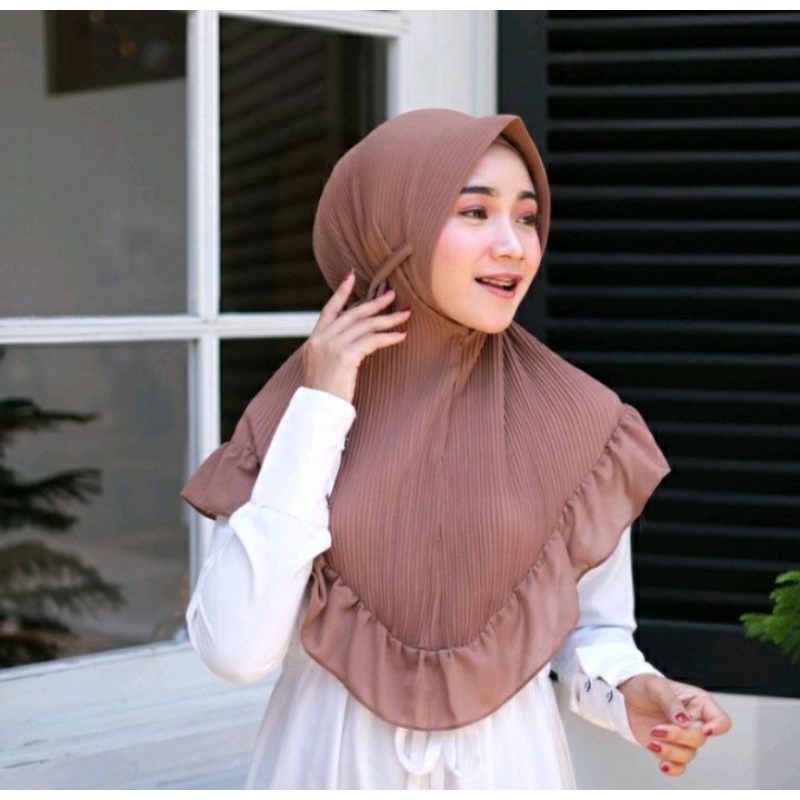 Hijab Instan pet Plisket Rempel tali terbaru