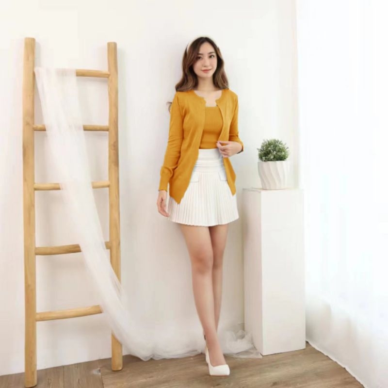 MDLV ~ 5890# Adelin Knitted 2pcs Set iner + Cardigan Rajut Import