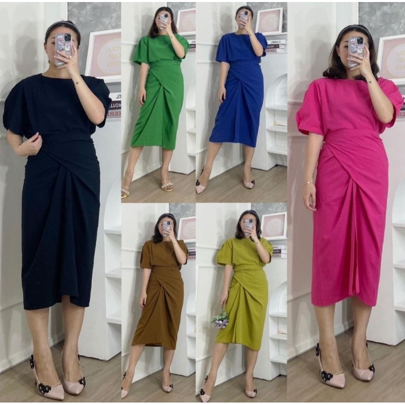 ♡ PREMIUM ♡ REAL PIC ! GILLIANE 2 IN 1 SET BLOUSE WITH ADJUSTABLE TIED MIDI SKIRT/ SETELAN ATASAN &amp; ROK LILIT