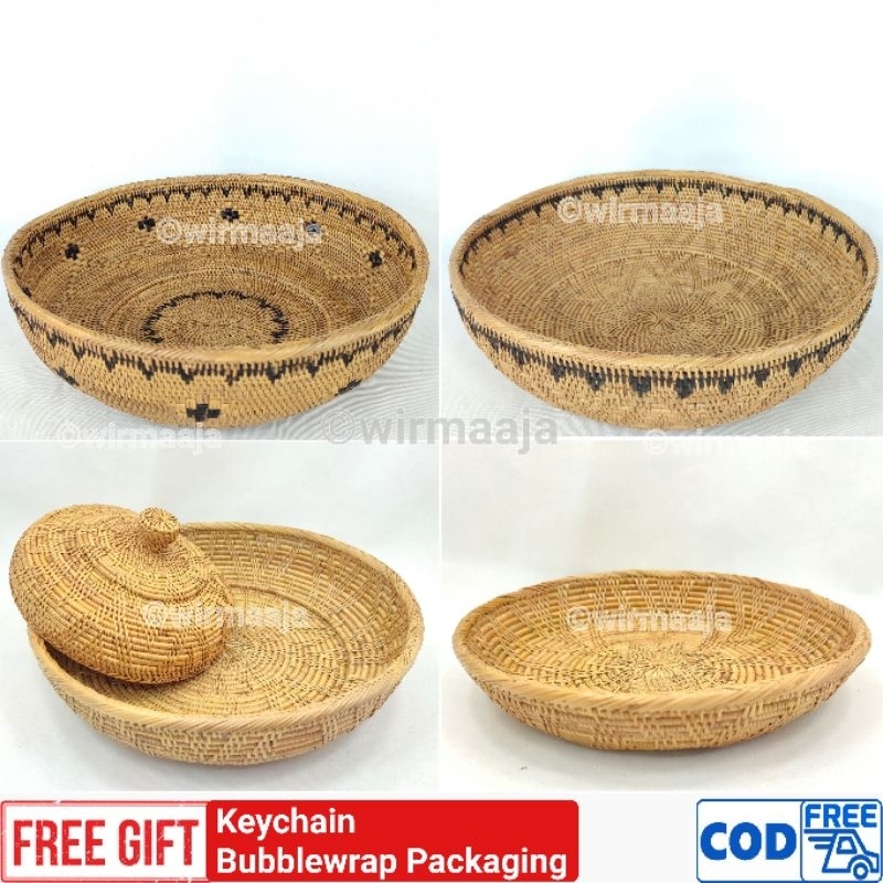 Nampan / Bokor Rotan Atte 30cm / Tempat Buah Sembahyang asli Tenganan Bali