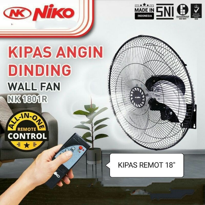 NIKO Kipas angin dinding Remot 1801R/Wall fan Remote Niko 18 inch