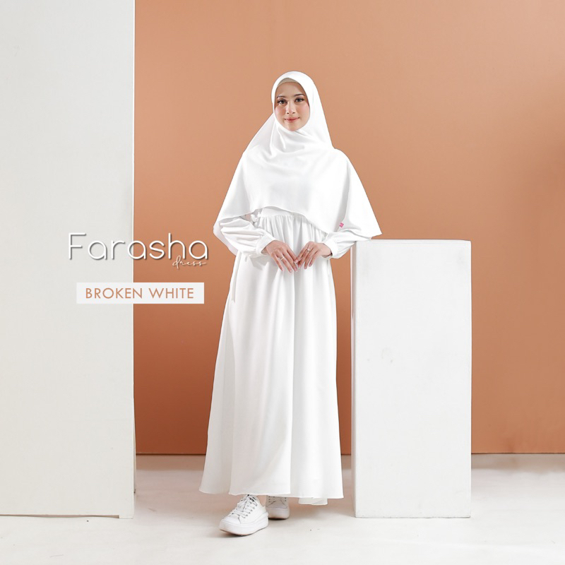 Gamis Syari Farasha Broken White Putih Premium Dress Lebaran Kondangan Umrah