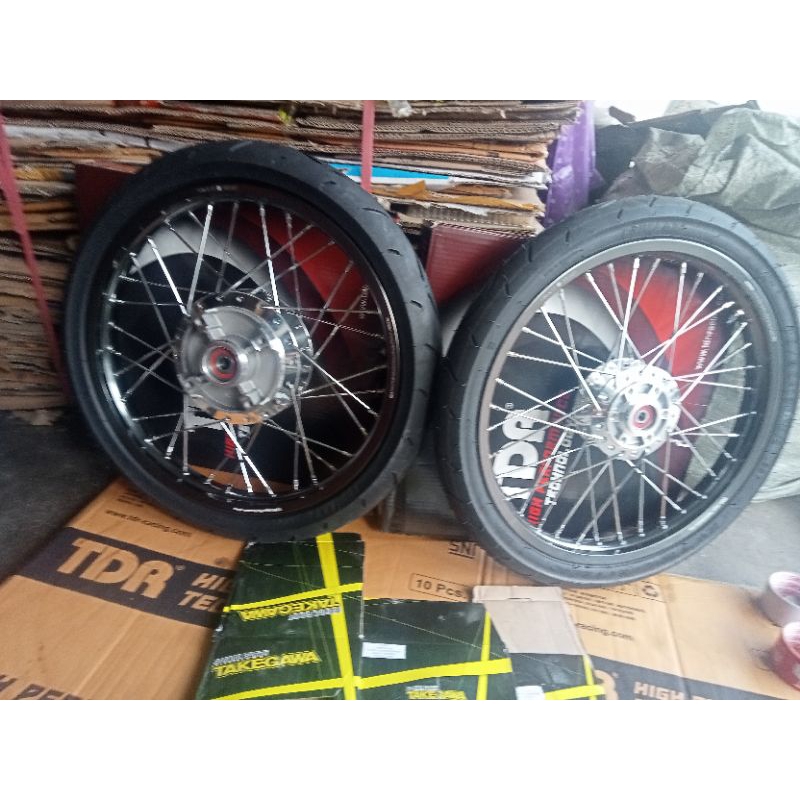 Paketan Velg Set  TDR 160/185 ring 17 + Tromol Set Tiger Revo TAKEGAWA + Ban Primax SK 01 70/80,80/8