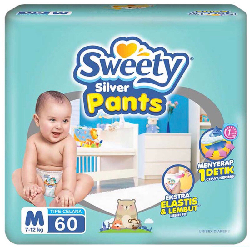 Sweety Silver Pants Popok Celana M-60 - Pampers Anak - Baby Diapers