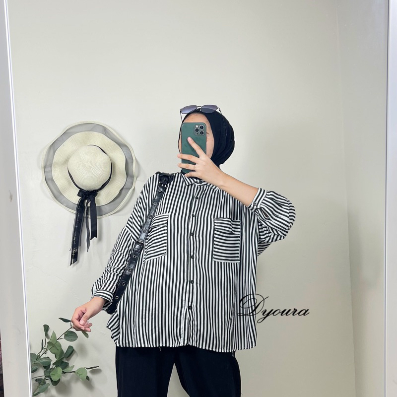 kemeja salur premium / NAZHA SHIRT / kemeja salur wanita / kemeja salur oversize