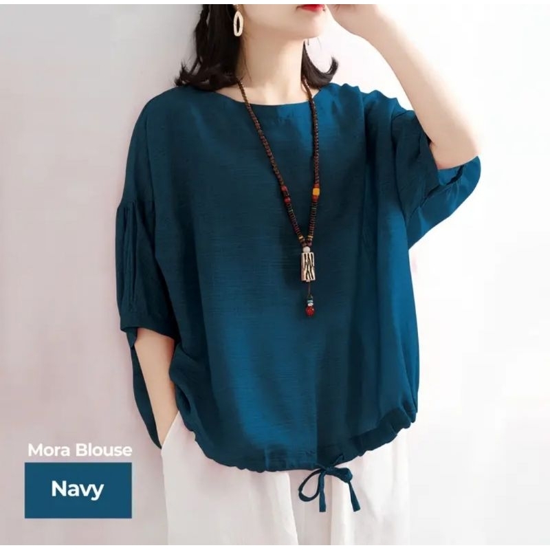 Queenladies Kemeja Blouse Wanita Asmora Bahan Katun Linen Rami Jumbo