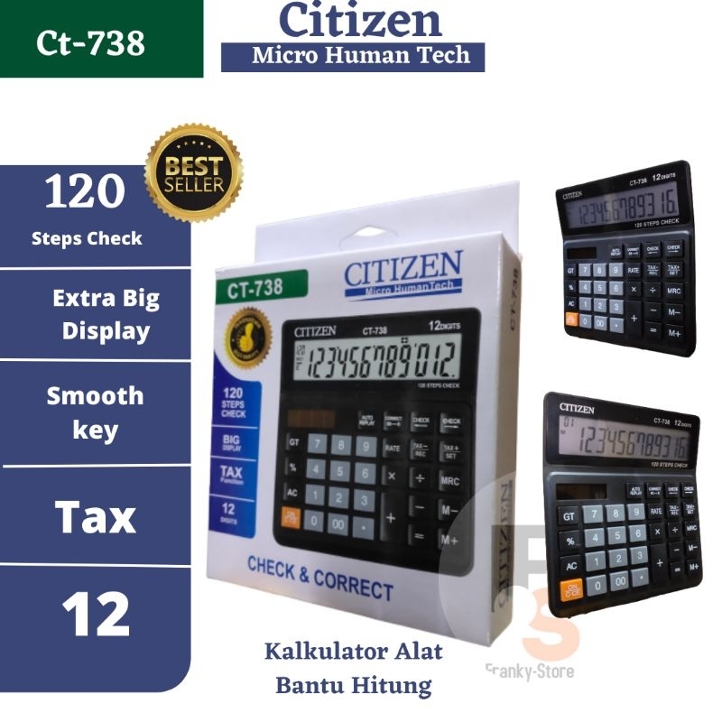 

Kalkulator Calculator Dekstop Meja Dagang 12 Digit Ukuran Body Lebar Layar Besar Big Display Ct738
