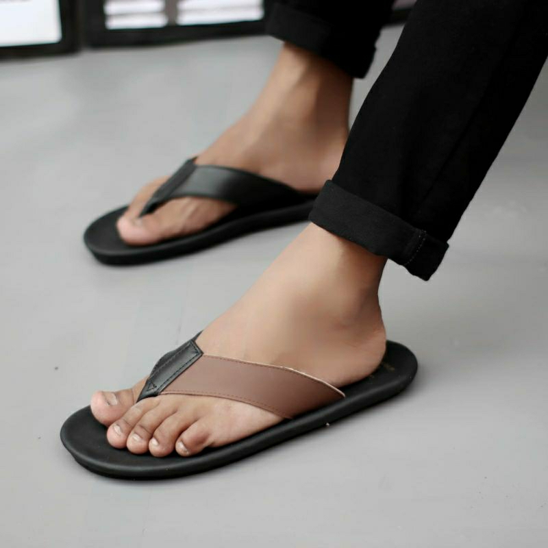 CEVANY JAVIT Black (KULIT ASLI) Sandal Jepit Pria Original Kulit Asli Sendal Casual Kekinian