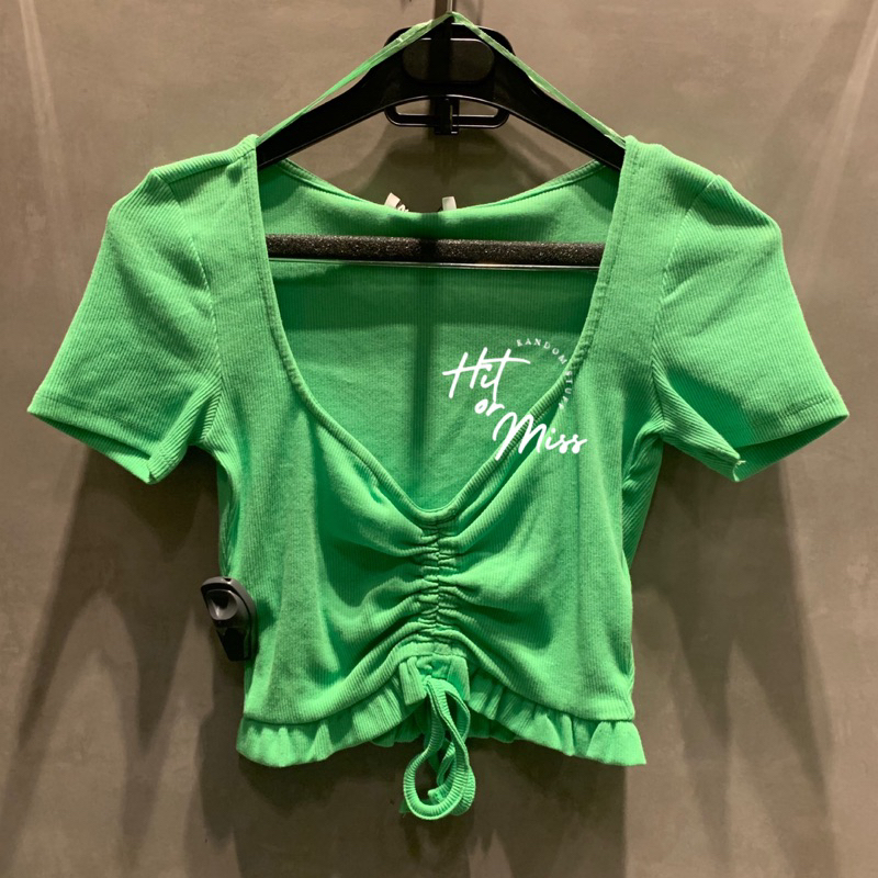 Sale Ori Branded Zara Top / Atasan Kaos Hijau / Putih Polos (NEW)