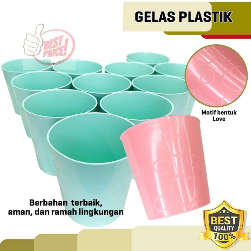 GELAS PLASTIK TEMPAT AIR MINUM KOPI TEH MANIS MOTIF LOVE DIAMETER 7,5 CM BPA FREE