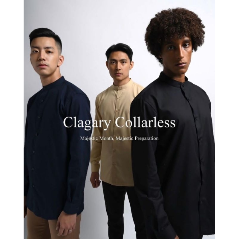 Clagary Collarless Shirt Long Sleeve MALE ID HEYMALE (READY SIAP KIRIM)