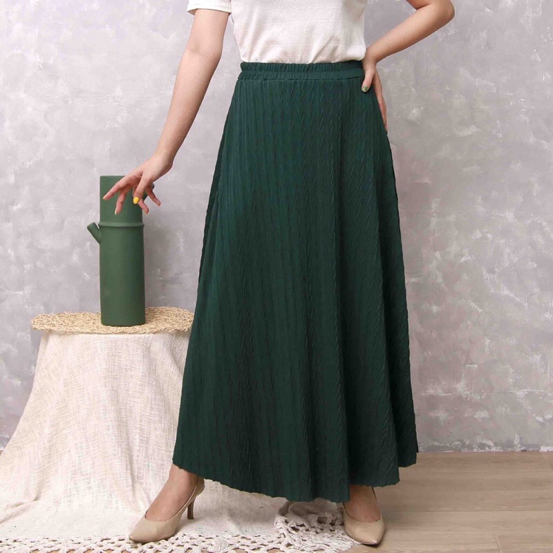 Rok Plisket Motif Padi Premium Jumbo Fit to XXL